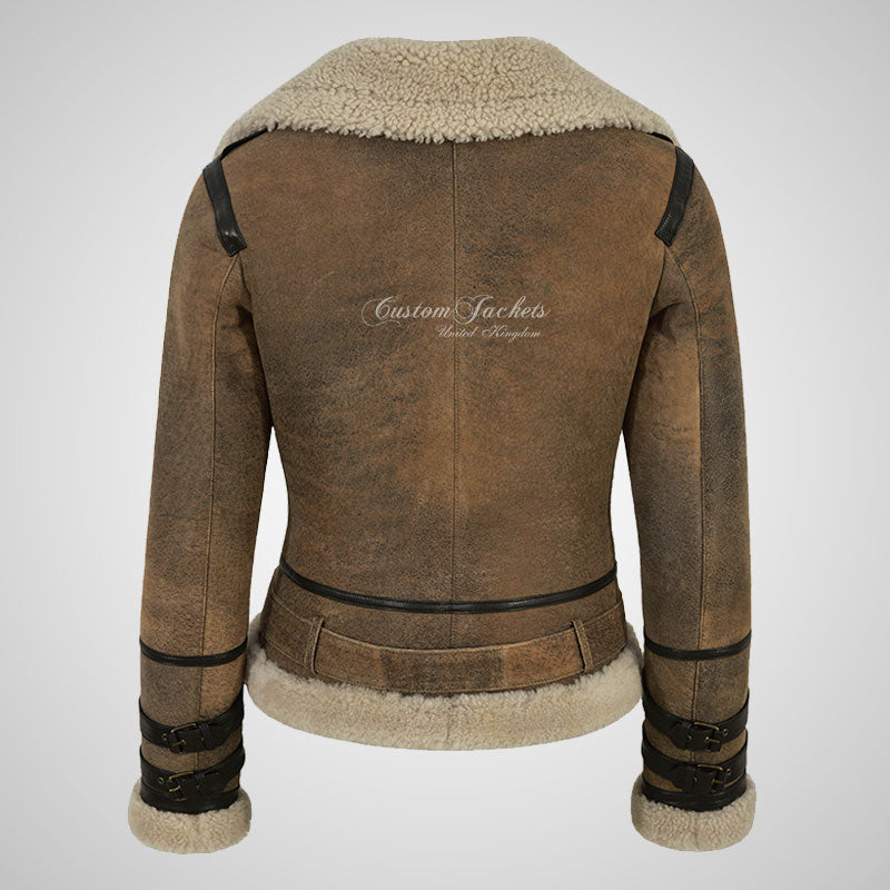 GEREN Women Shearling Jacket Vintage B3 Aviator Sheepskin Jacket