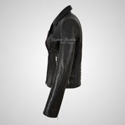 TOLEDO Ladies Black Biker Leather Jacket Soft Real Leather