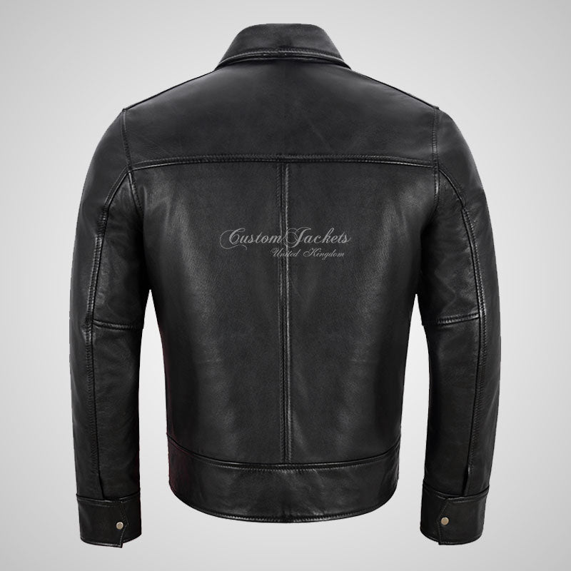WRAITH Classic Mens Leather Jacket Black Soft Leather