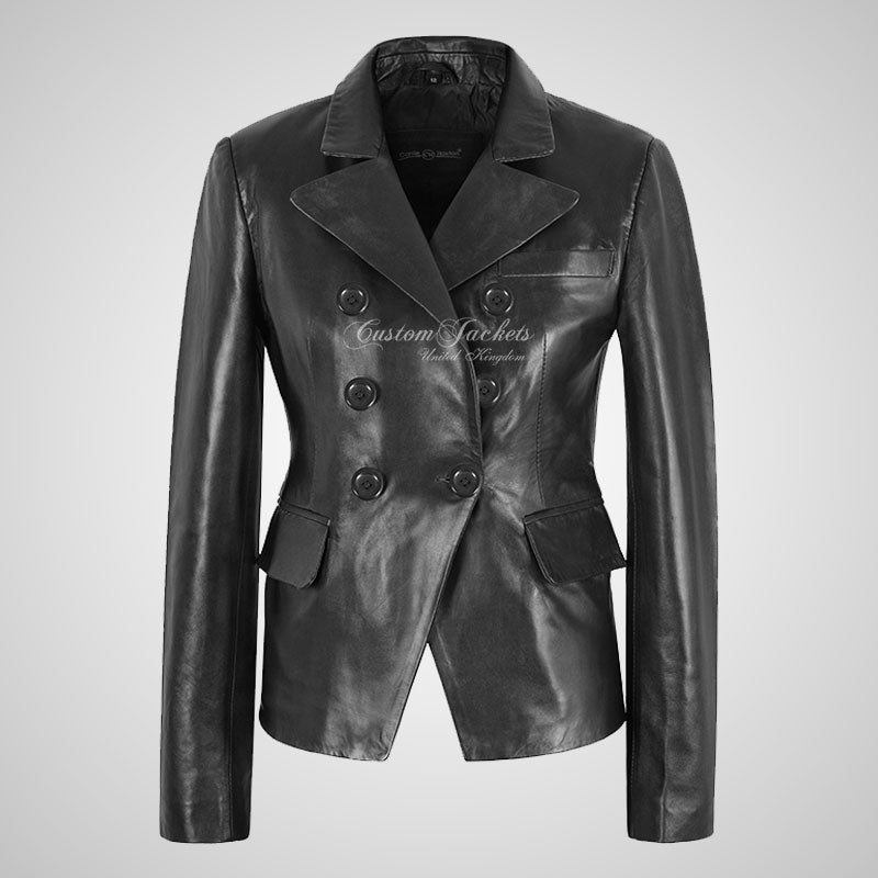 GIGI Black Leather Blazer For Women Soft Lamb Napa Leather