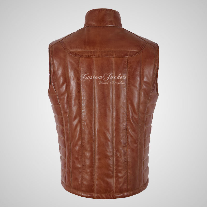 EQUATE Mens Puffer Padded Leather Gilet Sleeveless Jacket