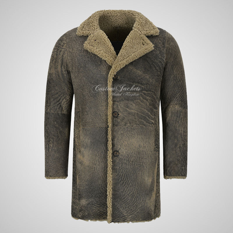 NORILSK Mens Shearling Coat Vintage Sheepskin Fur Coat