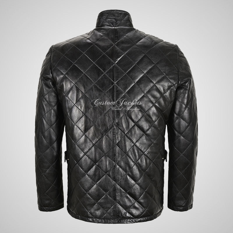 ANGLO Men's Diamond Quilted Leather Coat Soft Leather Jacket