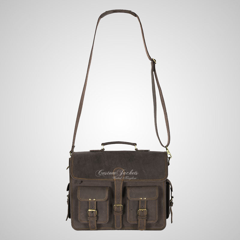 MEN'S Laptop Briefcase Bag Brown Vintage Messenger Crossbody Bag