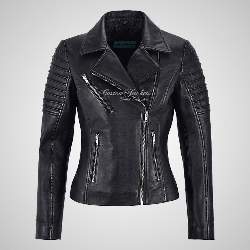 ROSETTA Ladies Biker Leather Jacket Soft Lambskin Napa Leather