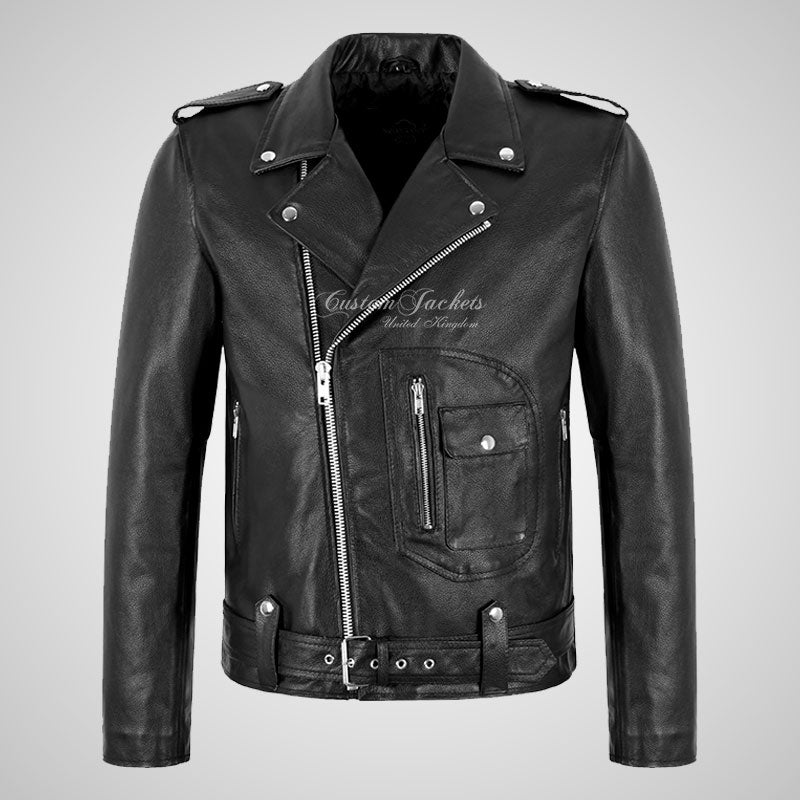 ASHER Black Leather Biker Jacket Thick Cow Leather