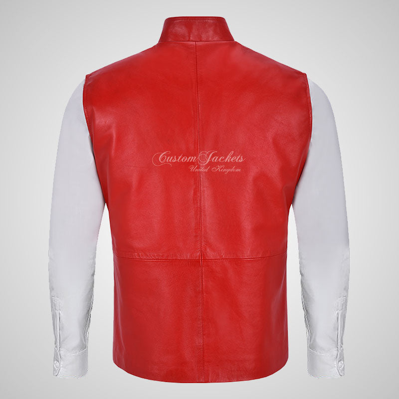 NEHRU Mandarin Collar Leather Waistcoat For Mens Soft Leather