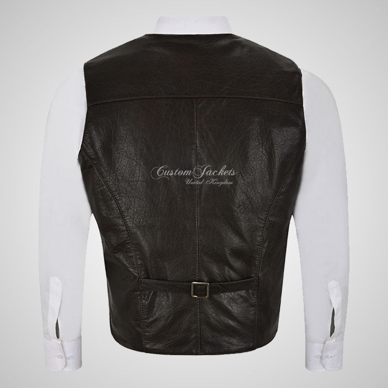 YORK Mens Wrinkle Bubble Leather Waistcoat Premium Soft Leather