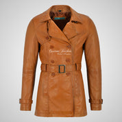 PARIS Ladies Leather Trench Coat Double Breasted Belted