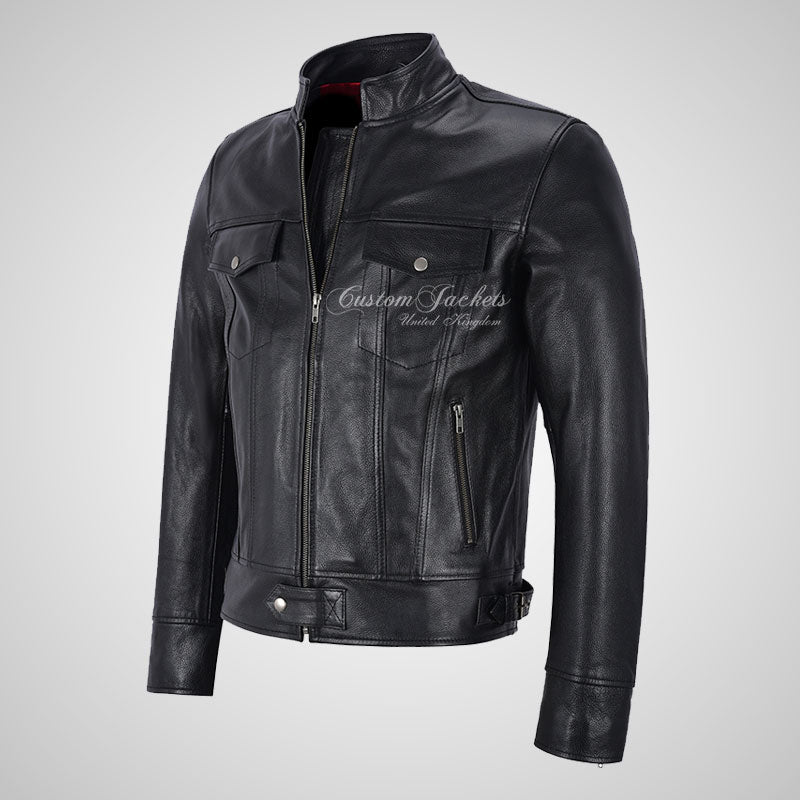 ROADSTER Mens Biker Leather Jacket Black Motorcycle Jacket