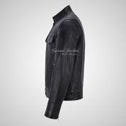 ROADSTER Men's Biker Leather Jacket - Soft Lambskin Napa Leather