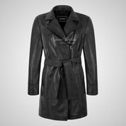 KEEVA Ladies Leather Trench Coat with Belt