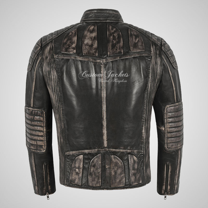 DISTRESSED ROADSTER Biker Leather Jacket For Mens Soft Leather