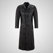 TYLER Full Length Leather Overcoat For Mens Black Coat
