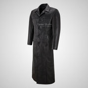 TYLER Full Length Leather Overcoat For Mens Black Coat