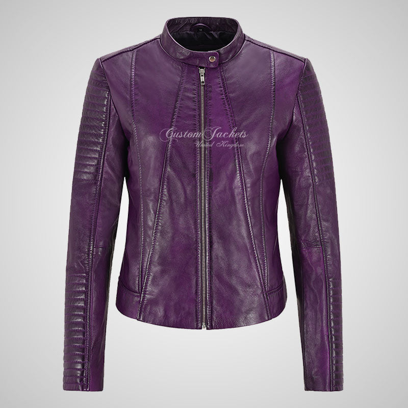 MERIA Ladies Biker Style Leather Jacket Soft Real Leather
