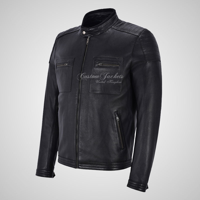 INFERNO Mens Black Biker Style Fashion Leather Jacket