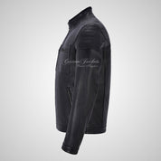 INFERNO Mens Black Biker Style Fashion Leather Jacket