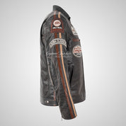 SIZMA Vintage Biker Leather Jacket for Mens Black Buffalo Leather