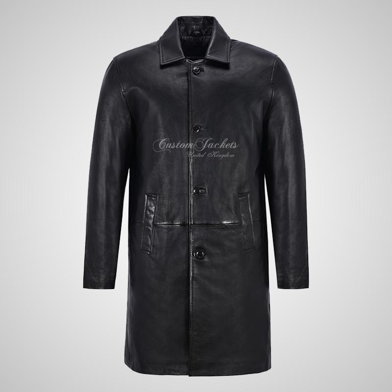 DASHIELL Mens Leather 3/4 Length Coat Long Leather Coat