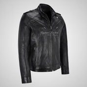 ROLF Mens Biker Style Leather Jacket Soft Lamb Napa Leather