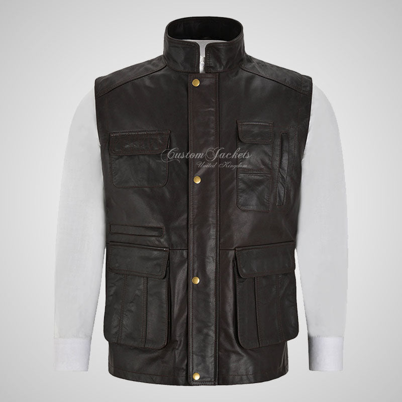 ROBERT Mens Multi Purpose Leather Gilet Thick Cow Leather