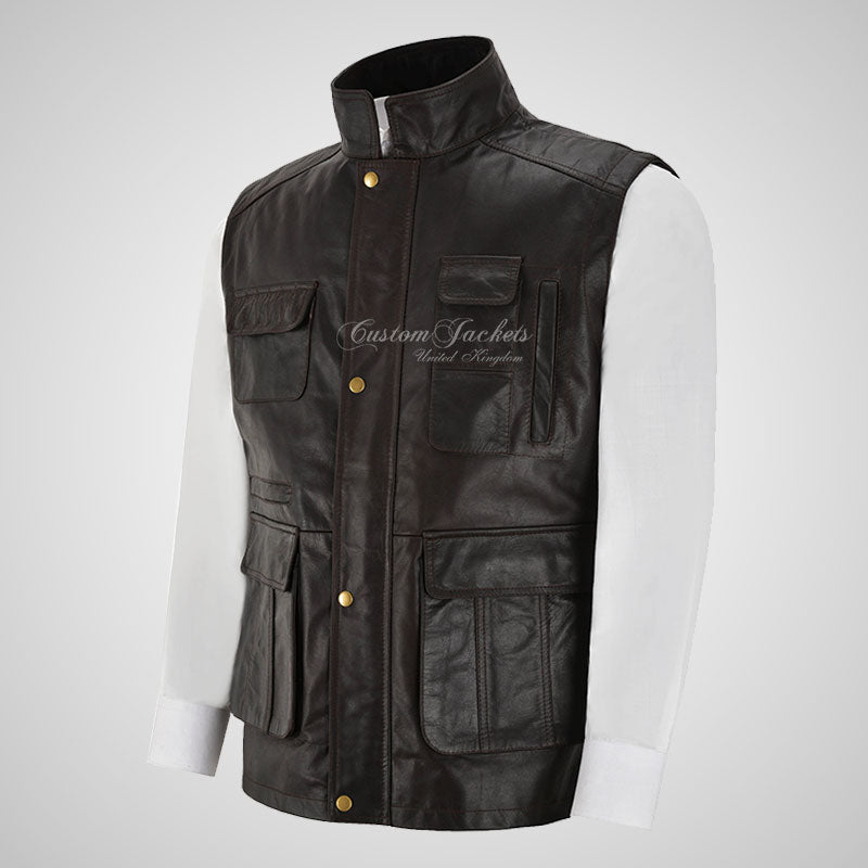 ROBERT Mens Multi Purpose Leather Gilet Thick Cow Leather