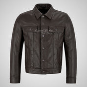WEST Trucker Leather Jacket Denim Biker Leather Jacket Brown