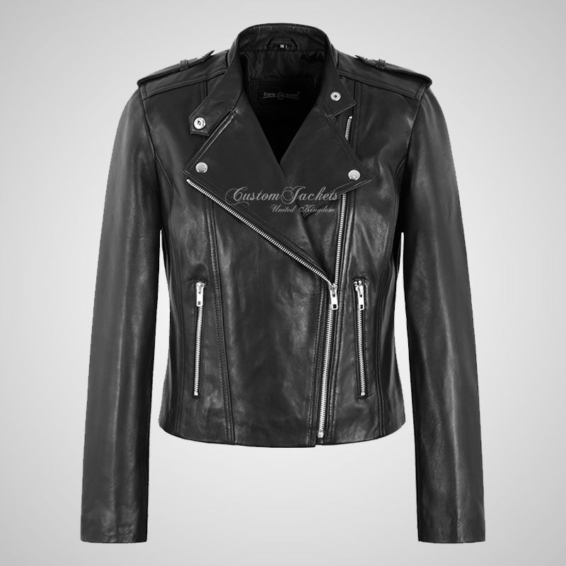 MACY Ladies Biker Style Fashion Leather Jacket Black