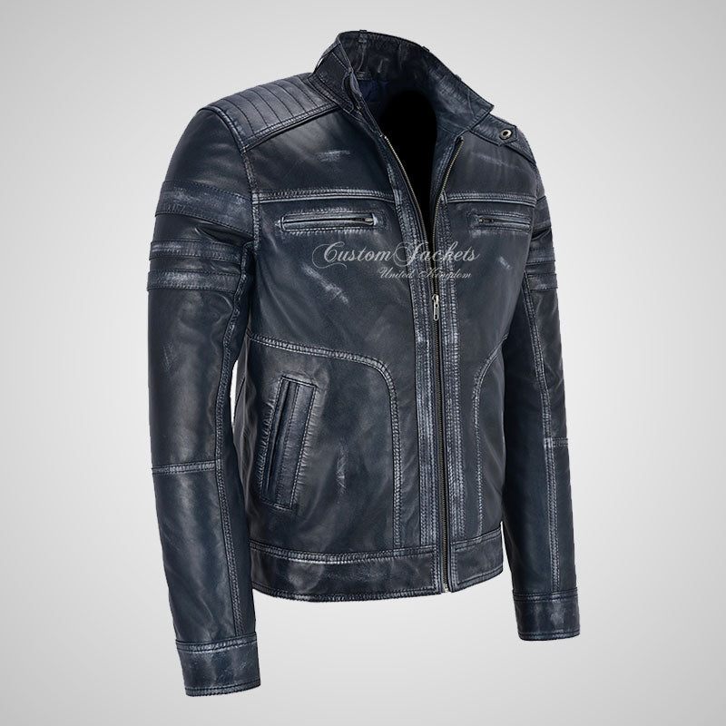 LENNOX Mens Vintage Leather Biker Jacket Soft Waxed Leather Jacket