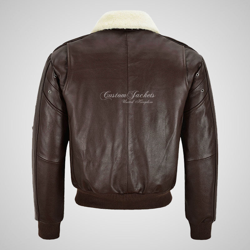 TRAP Leather Bomber Pilot Jacket With Detachable Fur Collar