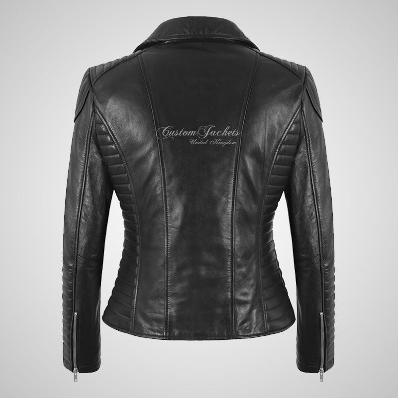 AERYS Black Biker Leather Jacket For Women Soft Lamb Leather
