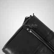 Women's Flap Over Crossbody Bag Black Cowhide Leather