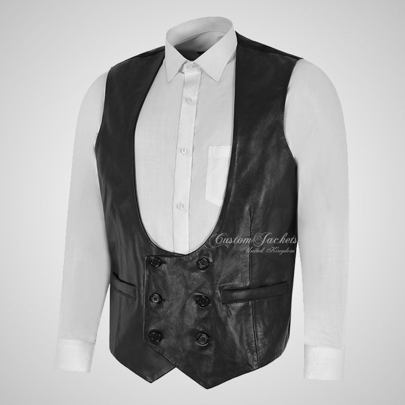 ELEGANT Men's Waistcoat Leather Front, Polyester Fabric Back