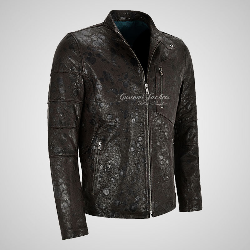 OCELOT Leopard Print Brown Biker Leather Jacket For Mens