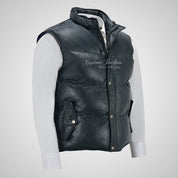 EVEREST Men's Puffer Leather Gilet Sleeveless Padded Jacket Bodywarmer