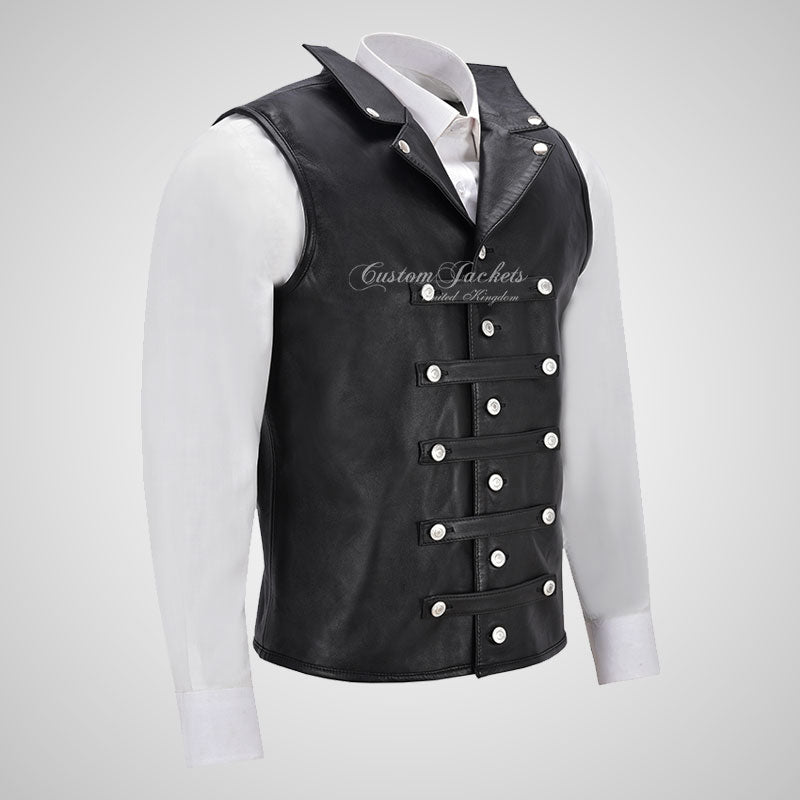 GOTHIC ROCKSTAR Leather Waistcoat For Men's Laced Back