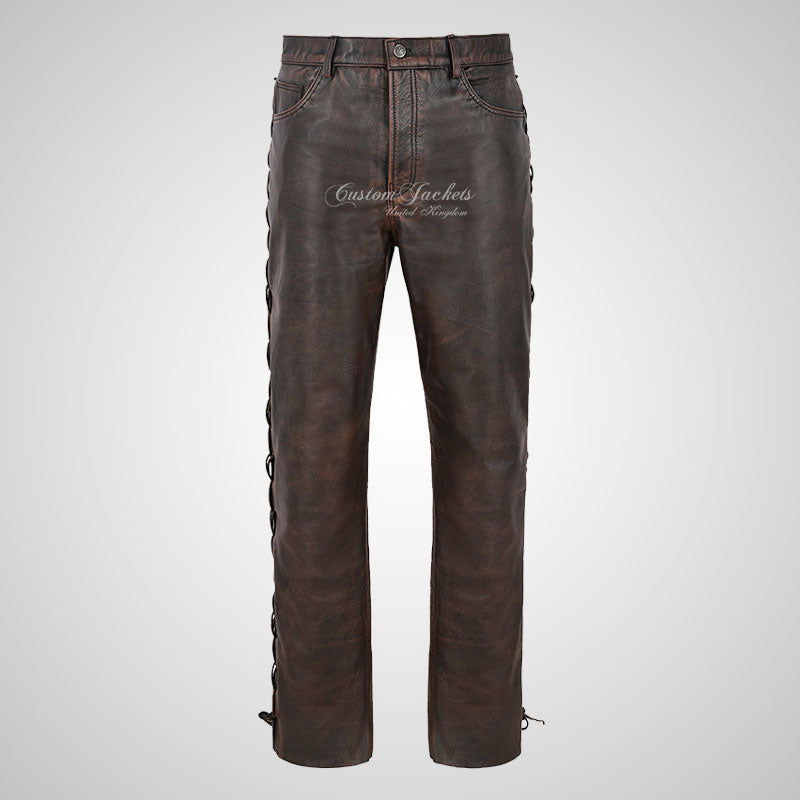 TROOPERS Men's Biker Vintage Leather Laced Pants – Custom Jackets