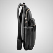 Men's Leather Small Cross Body Bag Black Travel Work Bag