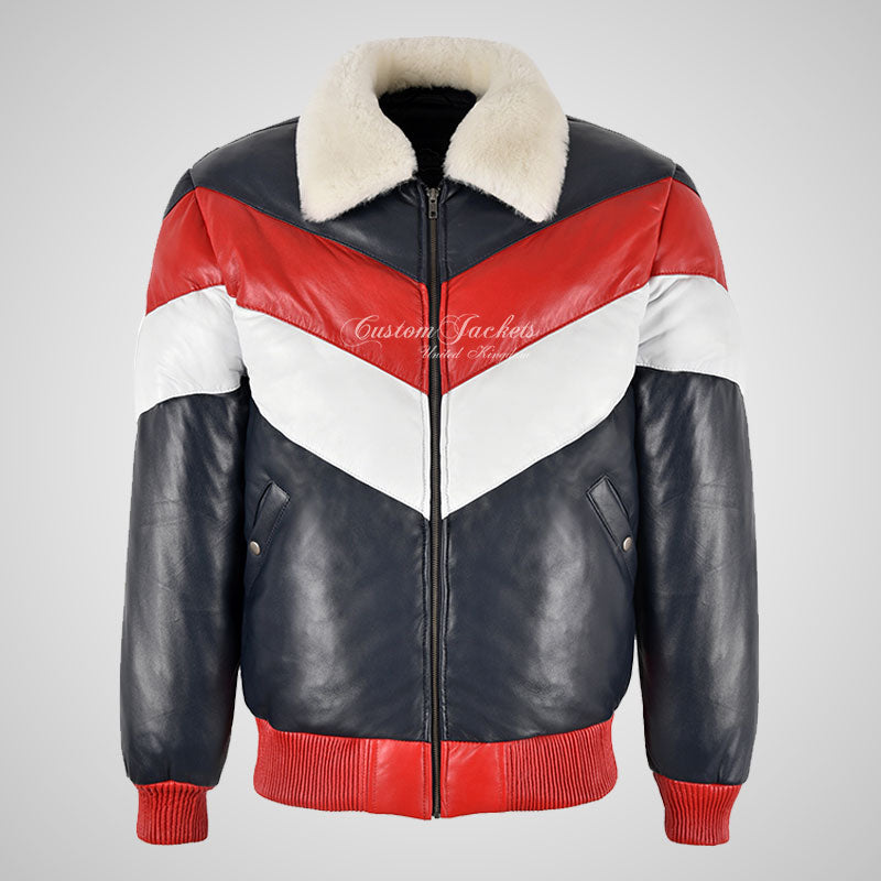 BLIZZARD Fur Collar Puffer Leather Bomber Jacket For Mens