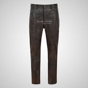 Mens 501 Vintage Leather Jeans Style Leather Pants