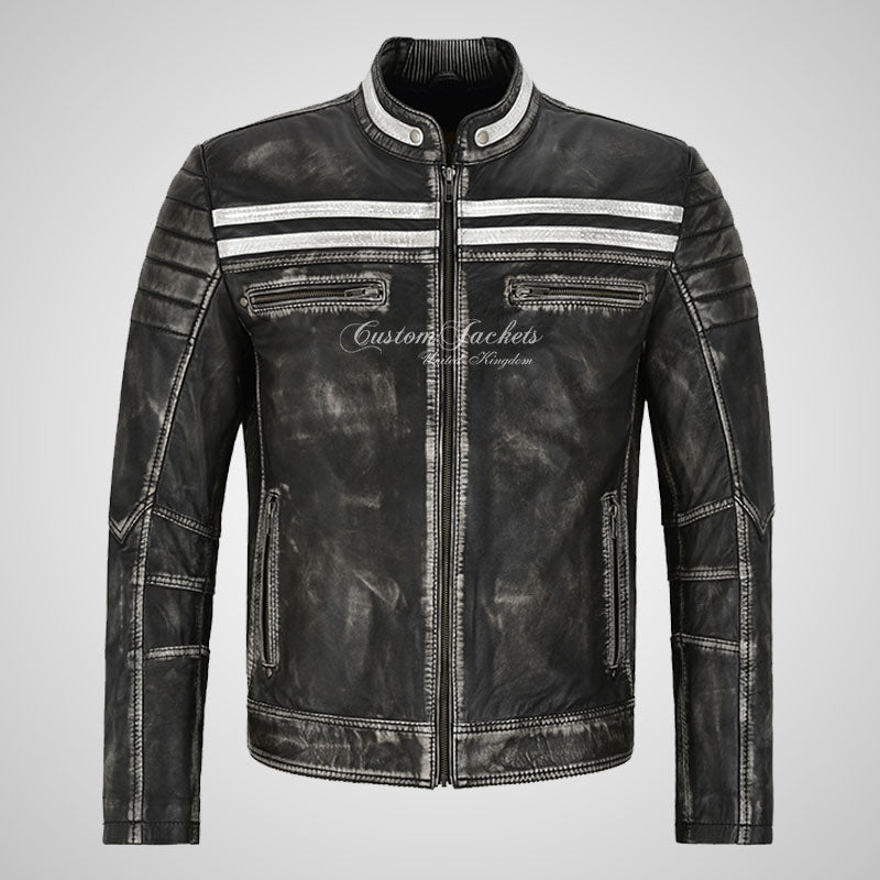 EDGY Black Vintage Leather Biker Jacket for Mens Soft Lambskin Leather