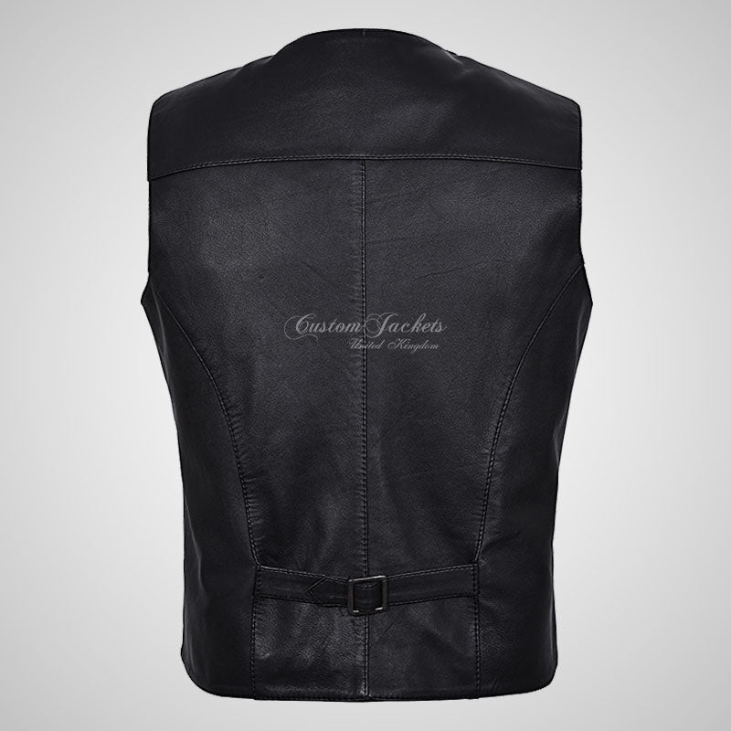 YORK Black Leather Waistcoat For Mens Soft Leather Vest