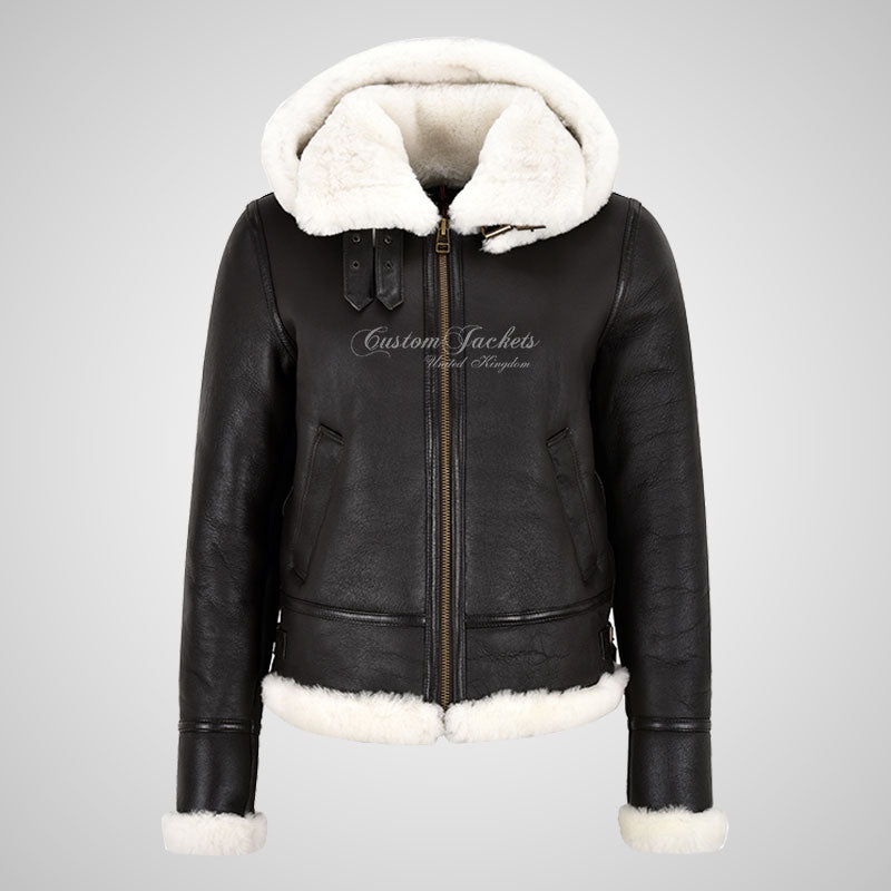WINNIPEG Detachable Hood Shearling Jacket Sheepskin Jacket For Women