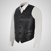 AUTOGRAPH Black Leather Waistcoat for Mens Soft Leather Vest