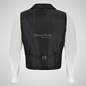 REGENCY Mens Leather Waistcoat Fabric Back Black