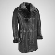 CASPER Men's Double Breasted Shearling Coat Natural Sheepskin Jacket