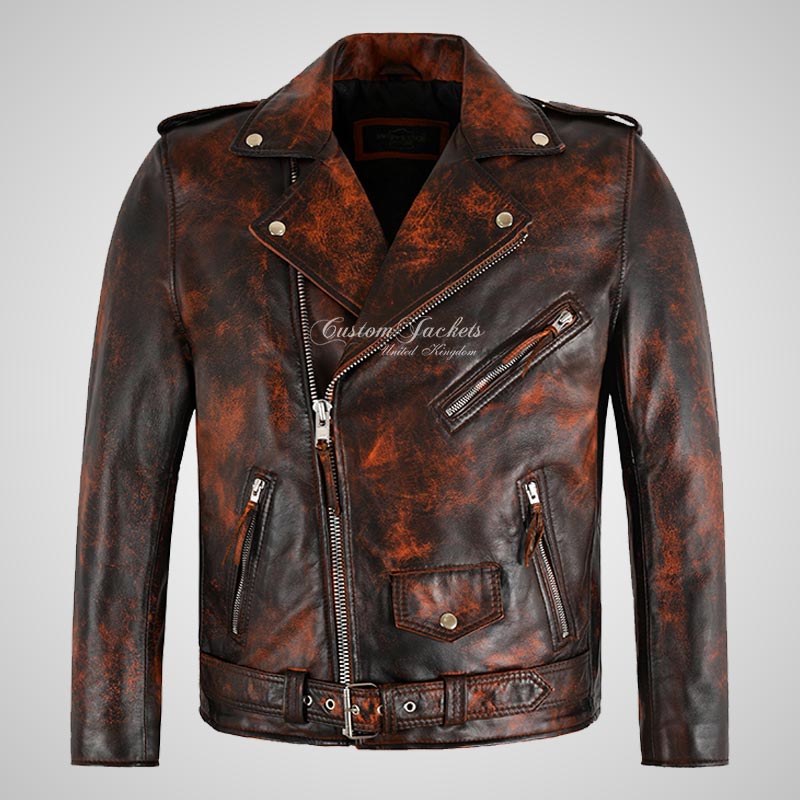 Brown Handmade Distressed 2024 Biker Leather Jacket Men's, Waxed Motorcycle Made to Order Custom Leather Jacket For Men