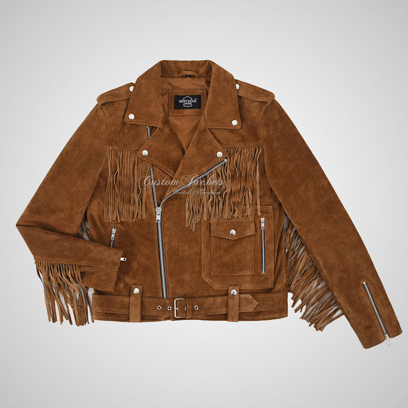 TRAVERSE Men's Suede Fringe Biker Jacket