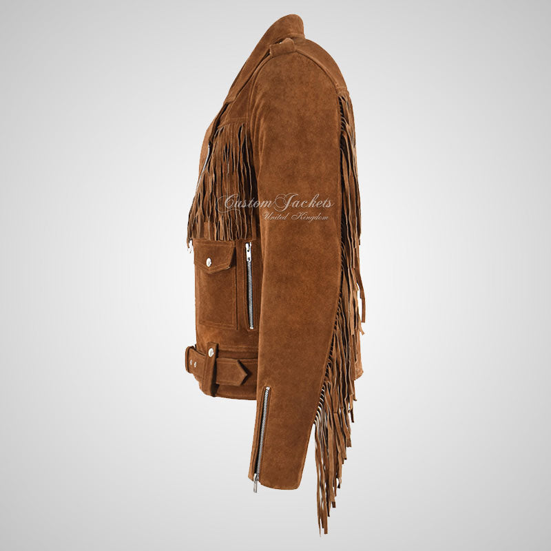 TRAVERSE Men's Suede Fringe Biker Jacket